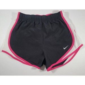 NIKE Dri-Fit XS Athletic Running Shorts Solid Black White Mesh Neon Pink Trim